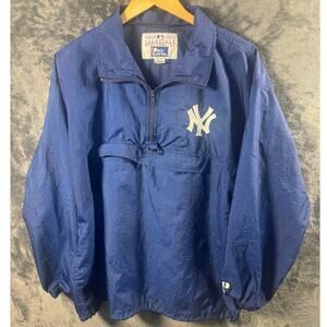VTG 90s Pro Player New York Yankees 1/4 zip navy blue nylon windbreaker jacket M